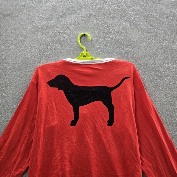 Victoria's Secret PINK Women Shirt M Red Logo V-Neck Lace Up Dog Campus Varsity - Picture 7 of 8